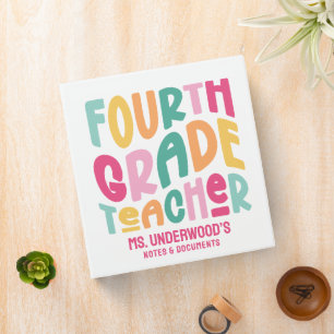 4th Grade Teacher Colorful Text Design Binder