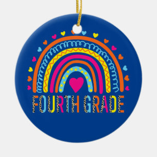 4th Grade Teacher Leopard Rainbow Back To School Ceramic Ornament