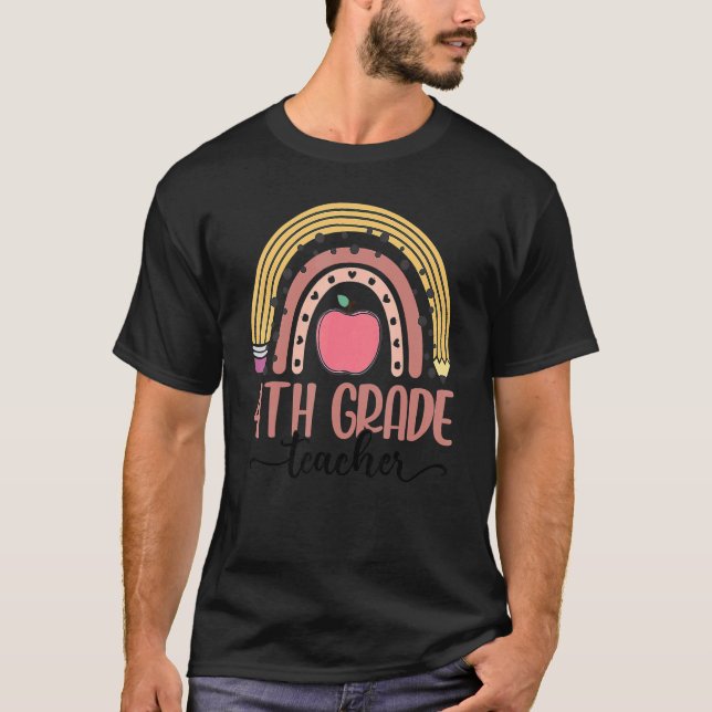 4th Grade Teacher Rainbow Leopard Back To School B T-Shirt (Front)