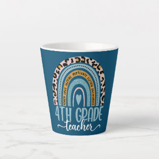 4th Grade Teacher Rainbow Leopard Back To School Latte Mug