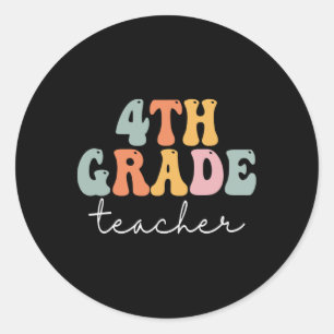 4th Grade Teacher Retro Groovy Vintage First Day O Classic Round Sticker