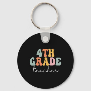 4th Grade Teacher Retro Groovy Vintage First Day O Keychain