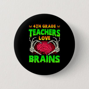 4th Grade Teacher Skeleton Heart Hands Halloween L 2 Inch Round Button