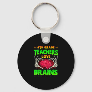 4th Grade Teacher Skeleton Heart Hands Halloween L Keychain
