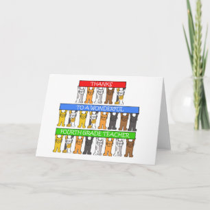 4th Grade Teacher, Thanks, Cartoon Cats. Thank You Card