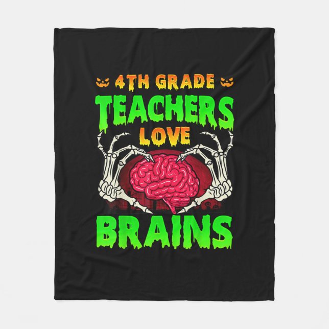 4th Grade Teachers Brains Skeleton Hand Heart Hall Fleece Blanket (Front)