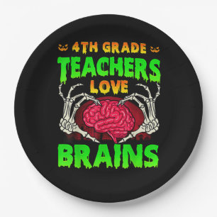 4th Grade Teachers Brains Skeleton Hand Heart Hall Paper Plate