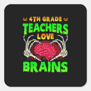 4th Grade Teachers Brains Skeleton Hand Heart Hall Square Sticker