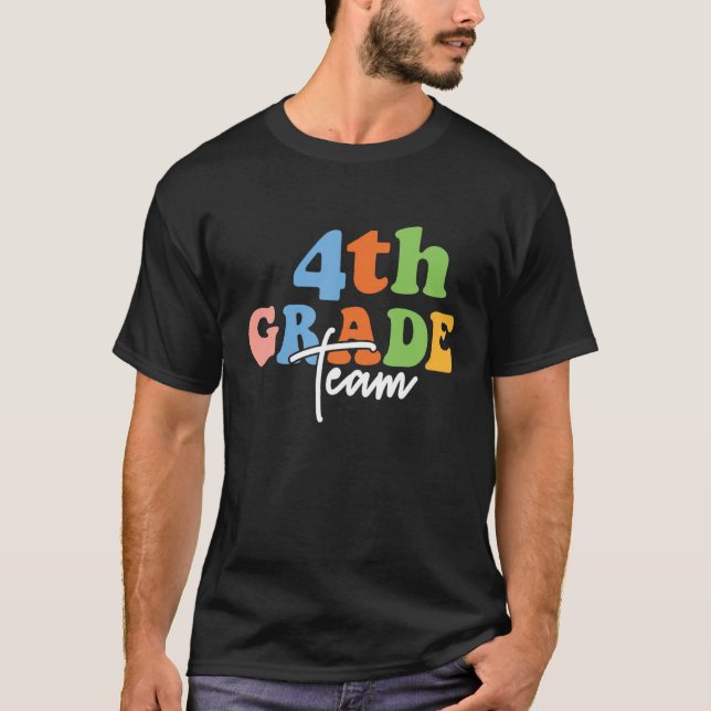 4th Grade Team Retro Groovy Women Happy First Day  T-Shirt (Front)