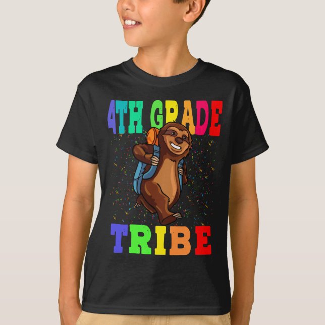 4th Grade Tribe Sloth Back To School T-Shirt (Front)