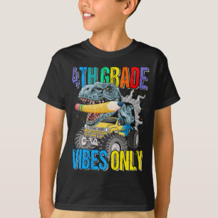 4th Grade Vibes Only Monster Truck Dinosaur Boys T-Shirt