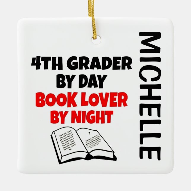 4th Grader loves Reading CUSTOM Ceramic Ornament (Front)