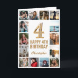 4th Happy Birthday Gold and White Photo Collage Card<br><div class="desc">4th Happy Birthday Gold and White Photo Collage Birthday Card. For further customization,  please click the "Customize it" button and use our design tool to modify this template.</div>