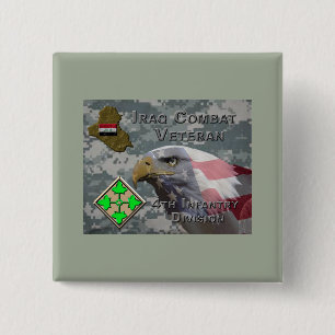 4th Infantry Div Iraq Combat Veteran 2 Inch Square Button