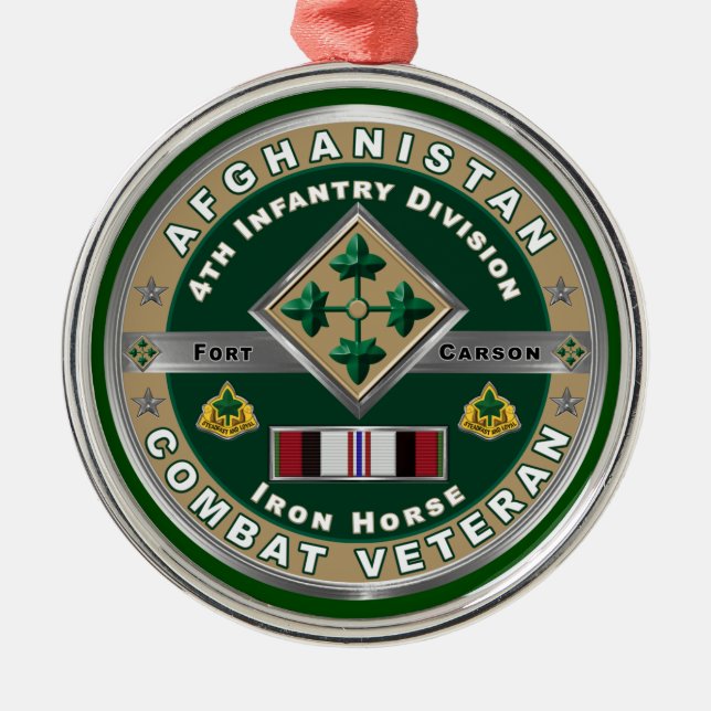 4th Infantry Division Afghanistan Veteran Metal Ornament (Front)