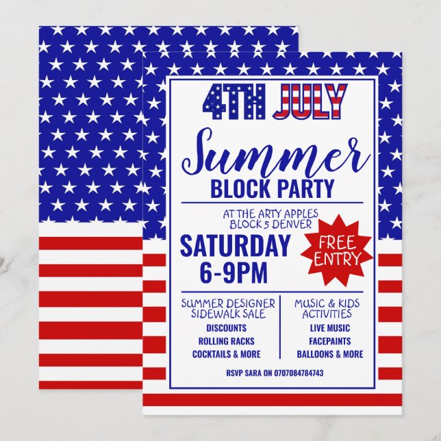 4th juke independence day summer block party invitation (Front/Back)