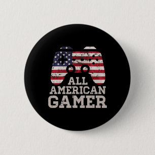 4th July All American Gamer Patriot Men Boys Kids  2 Inch Round Button