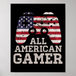4th July All American Gamer Patriot Men Boys Kids Poster