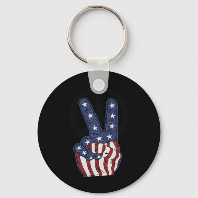 4th July America Independence Day Peace Love Ameri Keychain (Front)