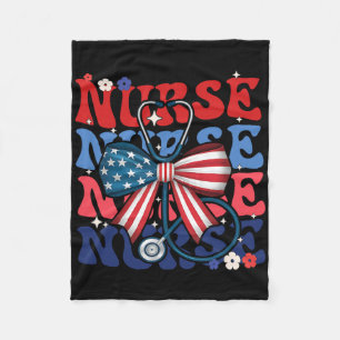 4th July American Nurse Retro Groovy Nurse Fleece Blanket