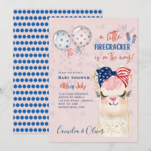 4th July BABY SHOWER INVITE Firecracker Llama