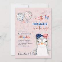 4th July BABY SHOWER INVITE Firecracker Penguin