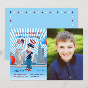 4th July Birthday Boy Party Photo Invitation
