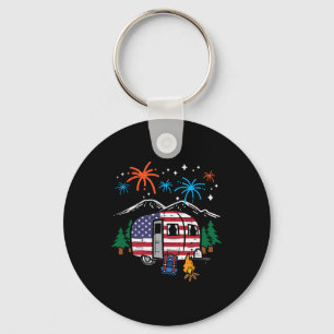 4th July Camper Van Us Flag Patriotic Camping Wome Keychain