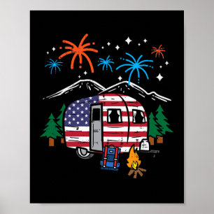 4th July Camper Van Us Flag Patriotic Camping Wome Poster