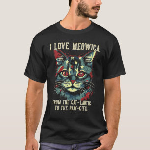 4th July Cat Lover, I Love Meowica Patriotic Cat W T-Shirt