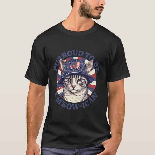 4Th July Cat Lover Purroud To Be A Meow-Ican Ameri T-Shirt (Front)