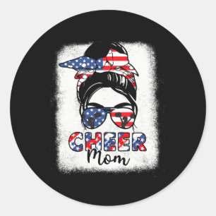 4th July Cheer Mom American Flag Patriotic Women  Classic Round Sticker
