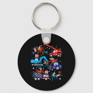 4th July Construction Trucks Vehicle Patriot Boy K Keychain