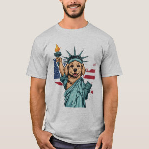 4th July Dog Statue of Liberty Patriotic Golden T-Shirt