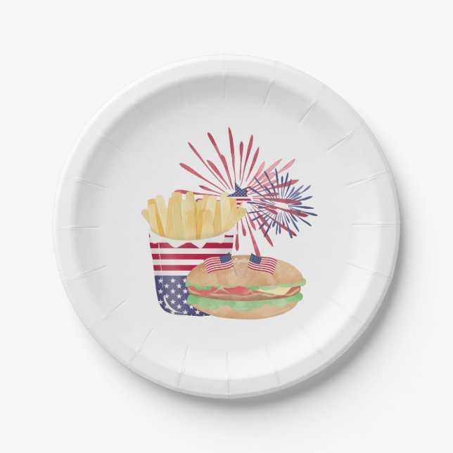 4th July Fireworks Patriotic Stars Stripes Party Paper Plate (Front)