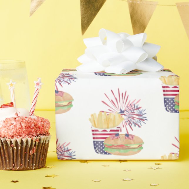 4th July Fireworks Patriotic Stars Stripes Party Wrapping Paper (Birthday Party)