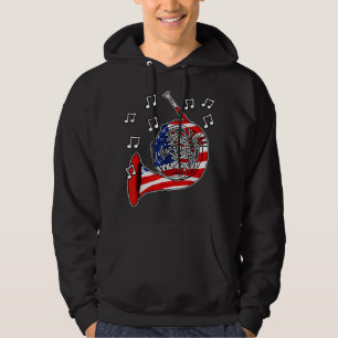 4th July French Horn American Flag Brass Musician1 Hoodie