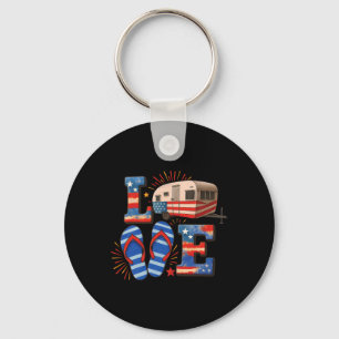 4th July Funny Camper Van Usa Flag Patriotic Campi Keychain