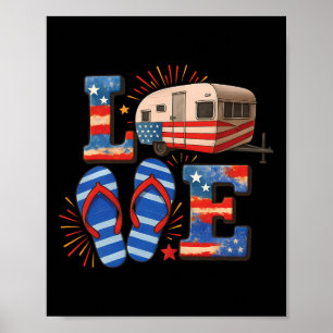 4th July Funny Camper Van Usa Flag Patriotic Campi Poster