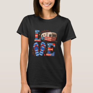 4th July Funny Camper Van Usa Flag Patriotic Campi T-Shirt