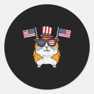 4th July Guinea Pig Us Flag Patriot Boys Girls Kid Classic Round Sticker