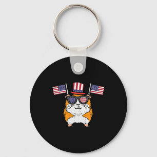 4th July Guinea Pig Us Flag Patriot Boys Girls Kid Keychain