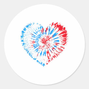 4th July Heart Tie Dye American Usa Flag Boys Girl Classic Round Sticker