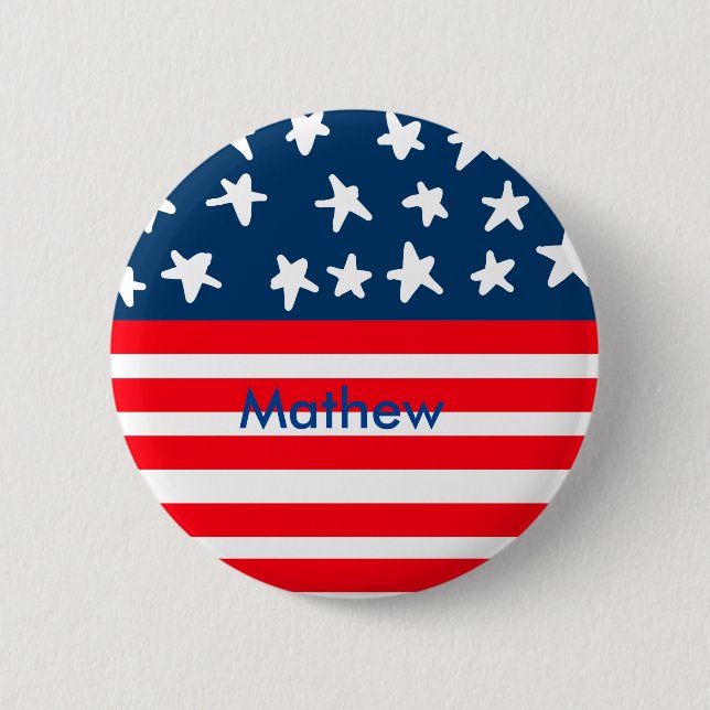 4th july independence day add name text US flag 2 Inch Round Button (Front)