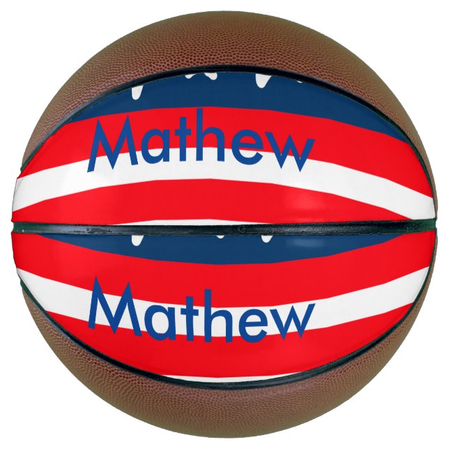 4th july independence day add name text US flag Basketball (Front)