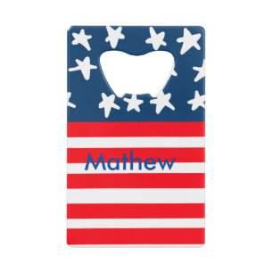 4th july independence day add name text US flag Credit Card Bottle Opener