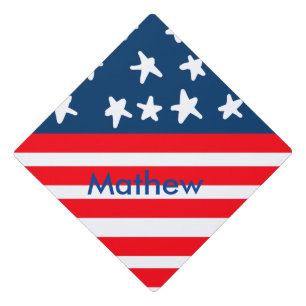 4th july independence day add name text US flag Graduation Cap Topper