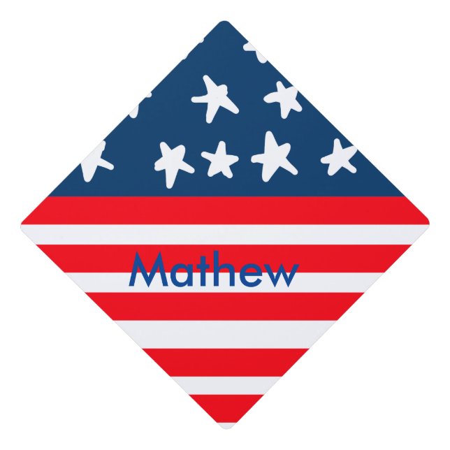 4th july independence day add name text US flag Graduation Cap Topper (Front)