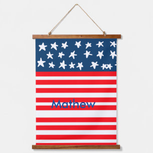 4th july independence day add name text US flag Hanging Tapestry