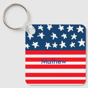 4th july independence day add name text US flag Keychain